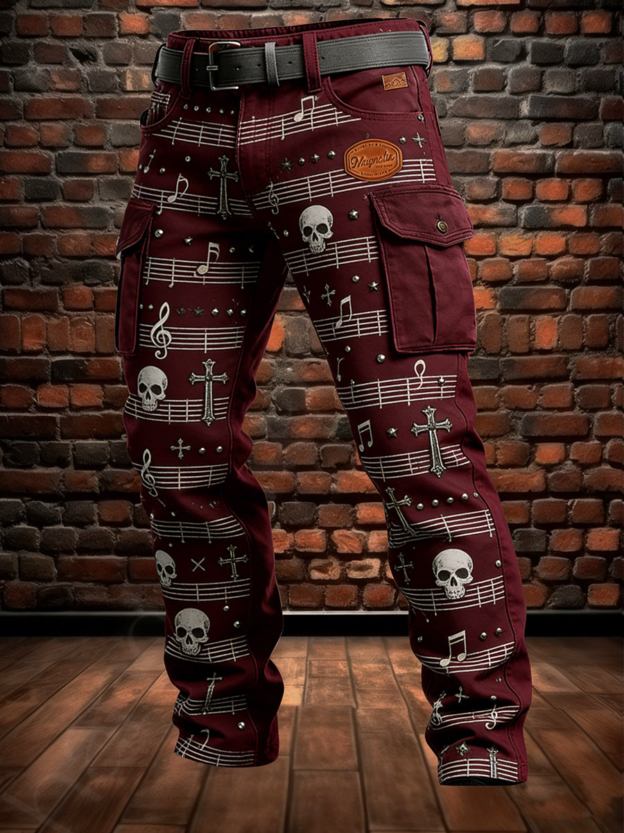 Pánské retro dovolená podnikání punk lebka umění tisk příležitostné pracovní šaty kalhoty