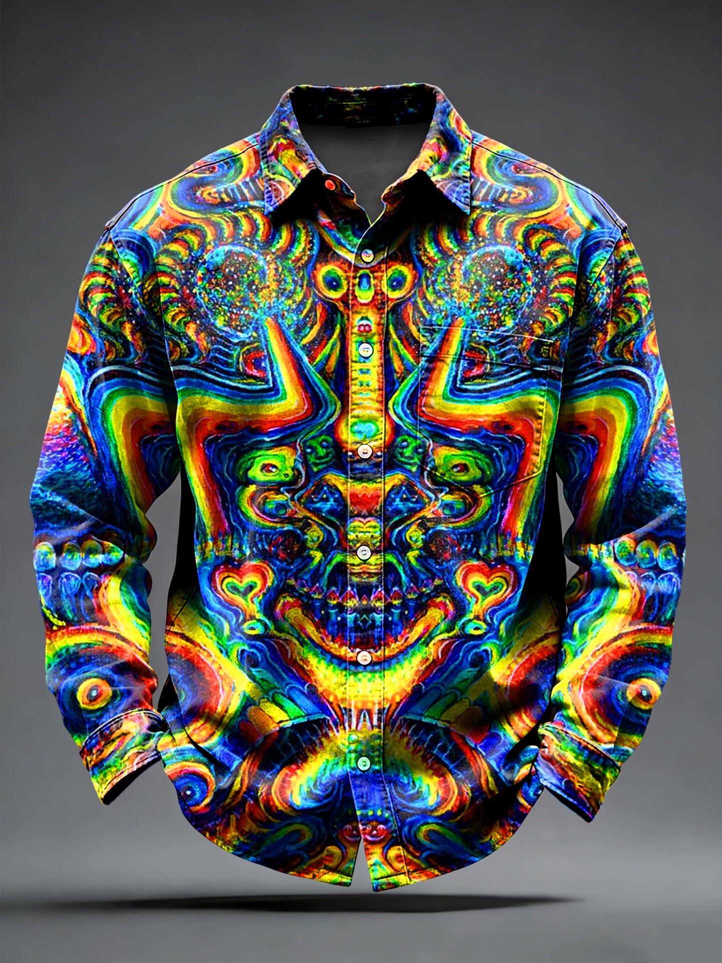 Pánské retro psychedelické punkové tištěné dlouhé rukávy kapesní košile