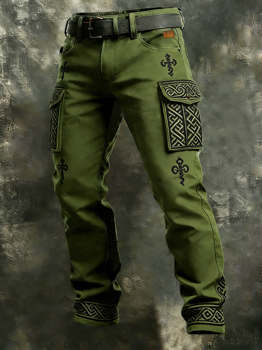 Pánské retro dovolená business viking art print neformální pracovní kalhoty