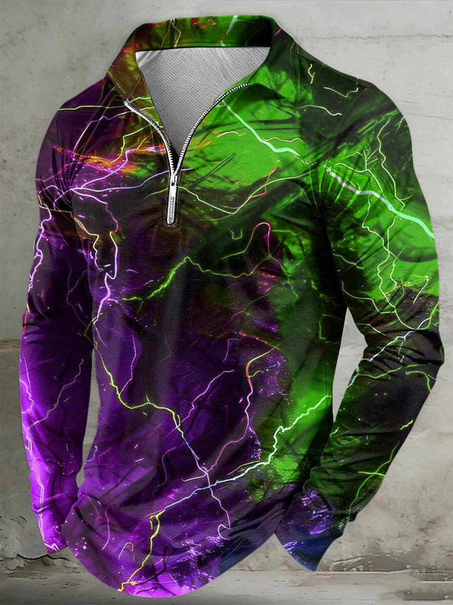 Pánské psychedelické tištěné polovinu zips klopa s dlouhým rukávem polo