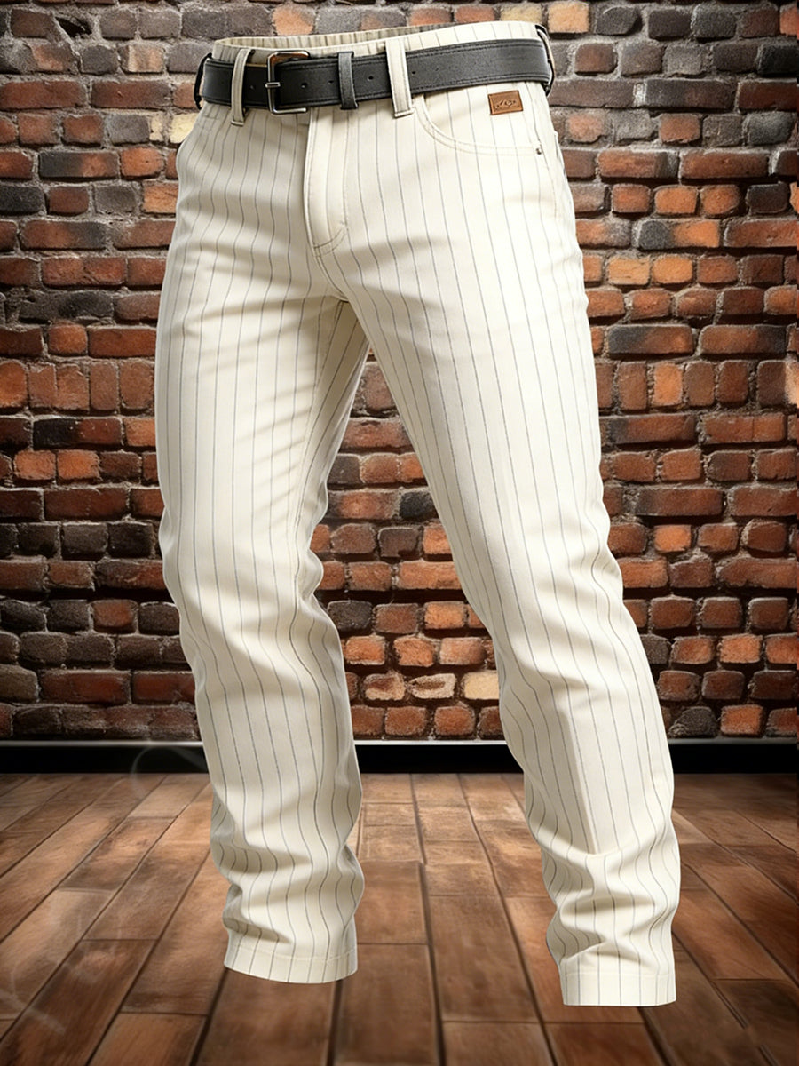 Pánské retro dovolená business stripe art print casual workwear kalhoty