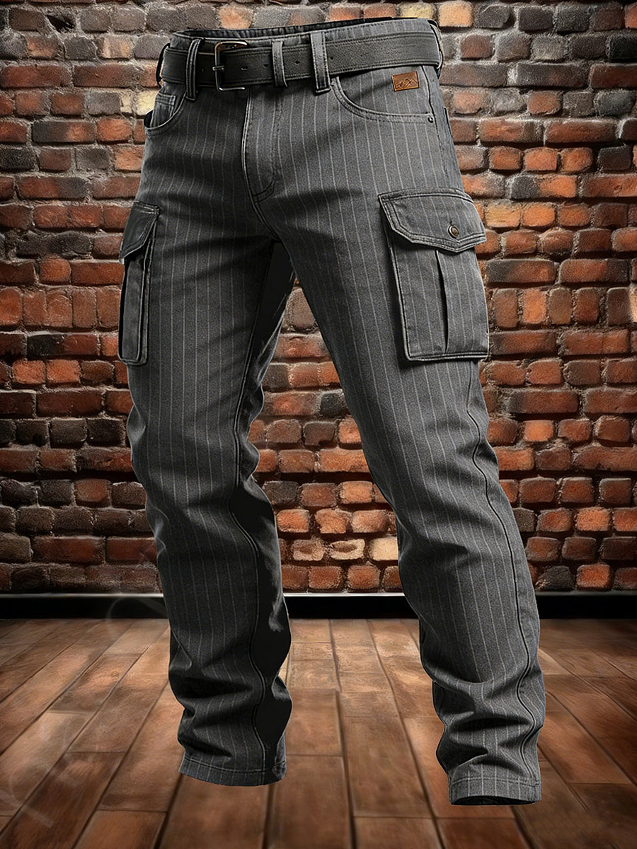 Pánské retro dovolená business stripe art print casual workwear kalhoty