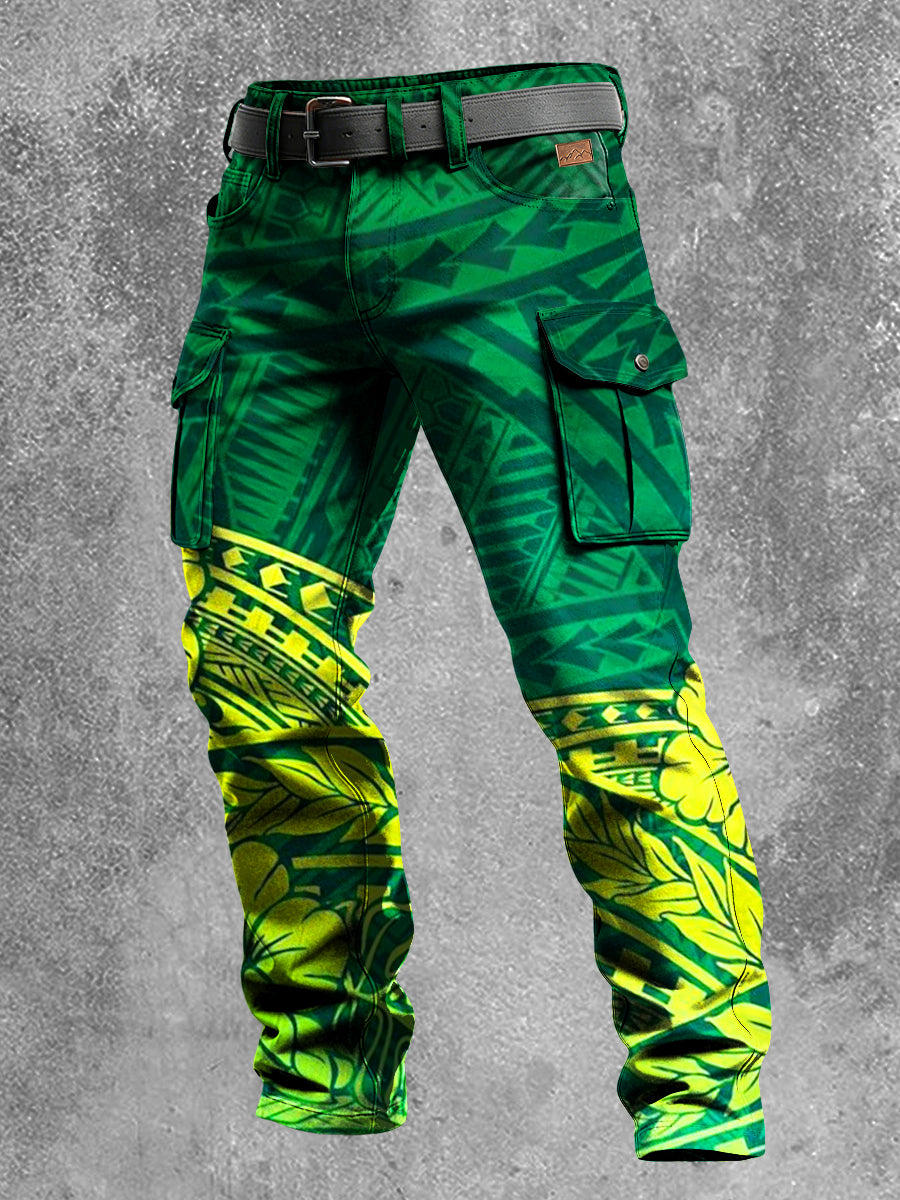 Pánské retro dovolená business havaj art print casual pracovní šaty kalhoty