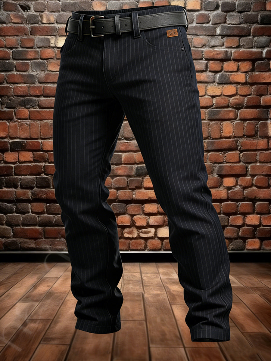 Pánské retro dovolená business stripe art print casual workwear kalhoty