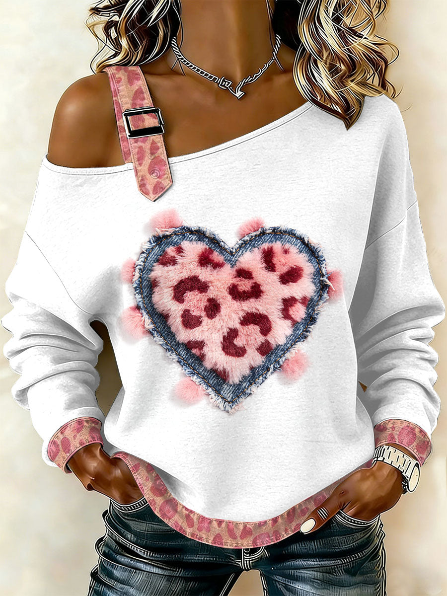 Dámské vintage květinové srdce patchwork tisk neformální offrameno mikina