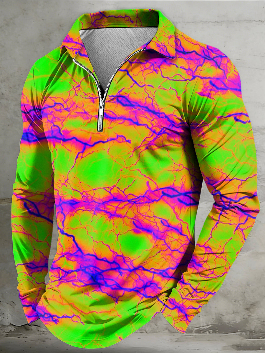 Pánské psychedelické tištěné polovinu zips klopa s dlouhým rukávem polo