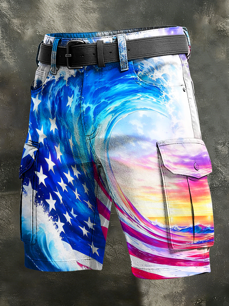 Pánské retro dovolená business american flag art print casual shorts