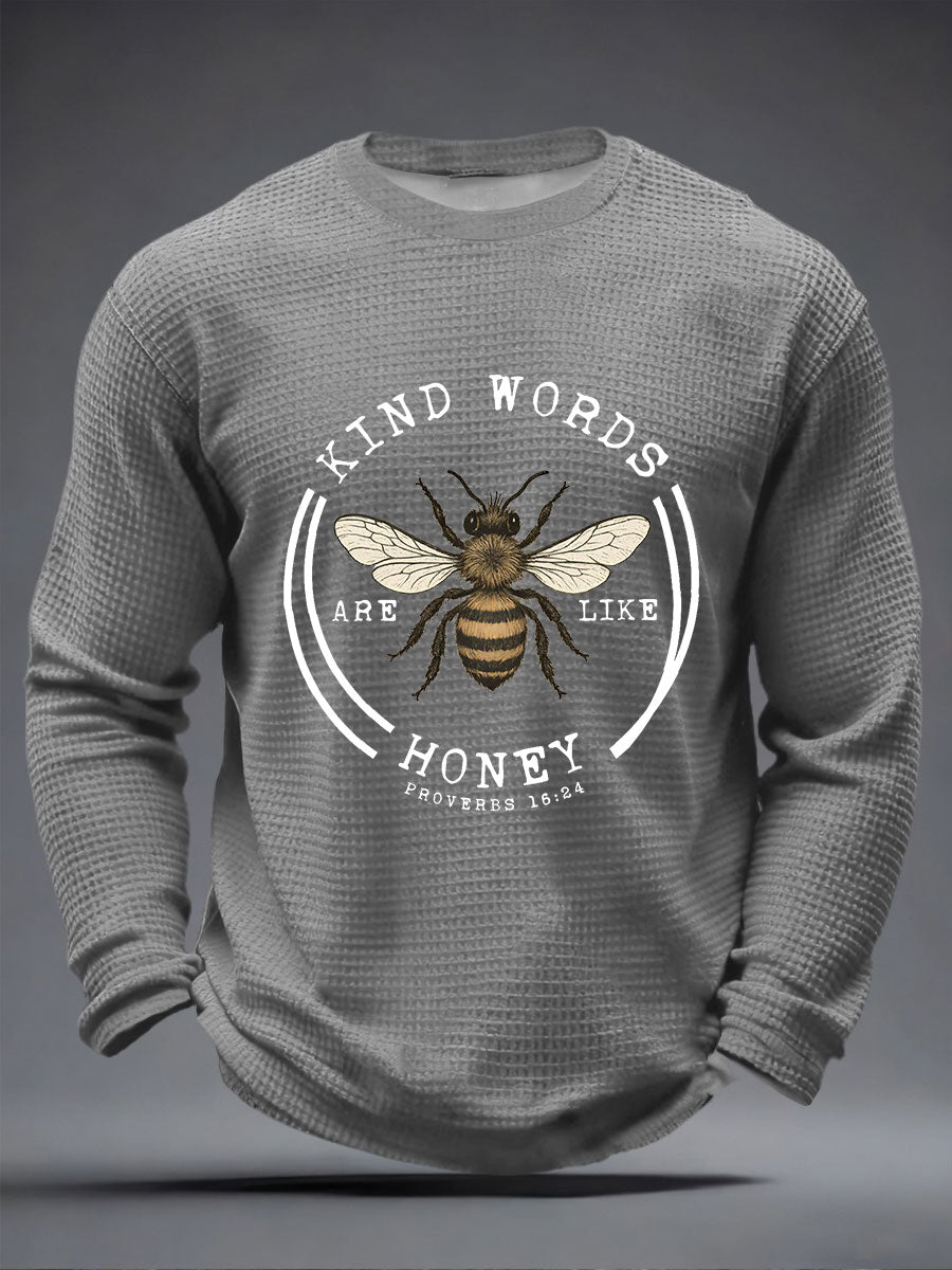 Men kind words are like honey waffle print casual tshirt
