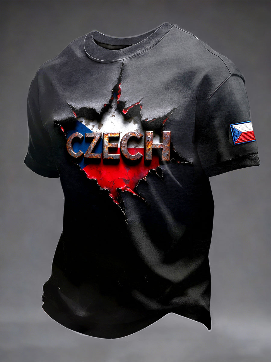 Pánské české vlajky design 3d tištěné černé módní tričko