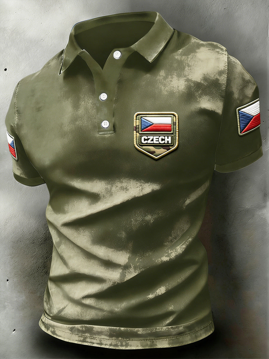 Pánská armáda zelená retro česká vlajka vytisknout pólovou košili