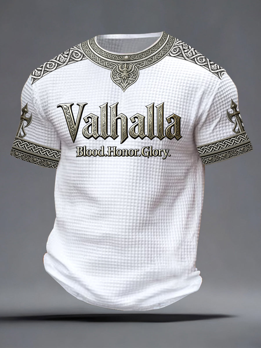 Pánské švédské vikingské styl valhalla tištěné vafle tričko