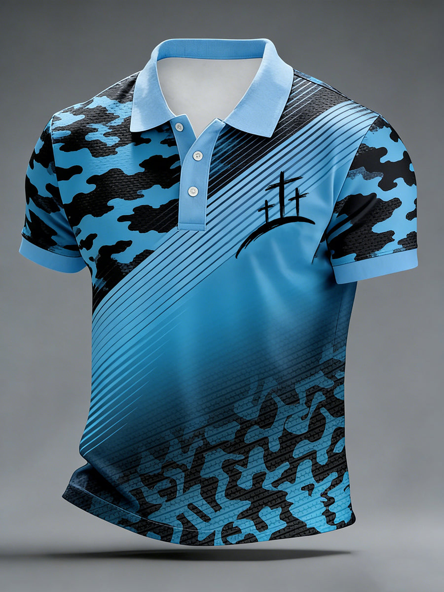 Retro faiththemed art print casual polo shirt