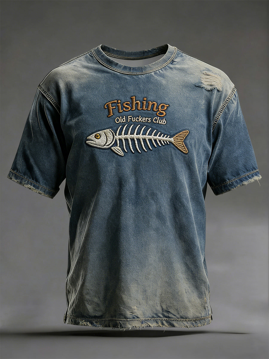 Retro fishing “old fuckers club” casual tshirt