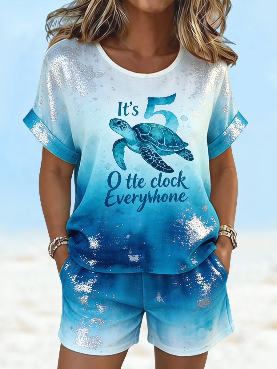 Its 5 oclock everywhere womens hawaiian sea turtle shorts set