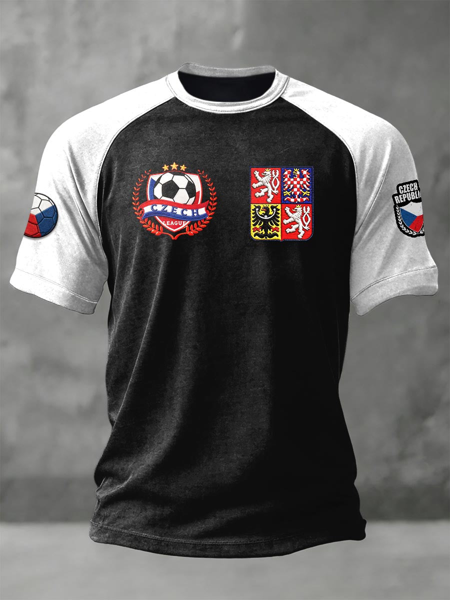 Pánské 100% cottton czech football print black dropshoulder jersey tshirt