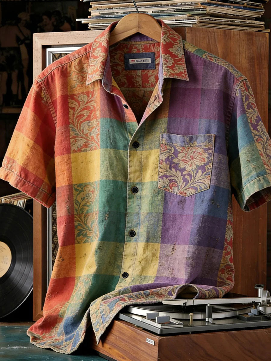 Men rainbow art print casual shirt