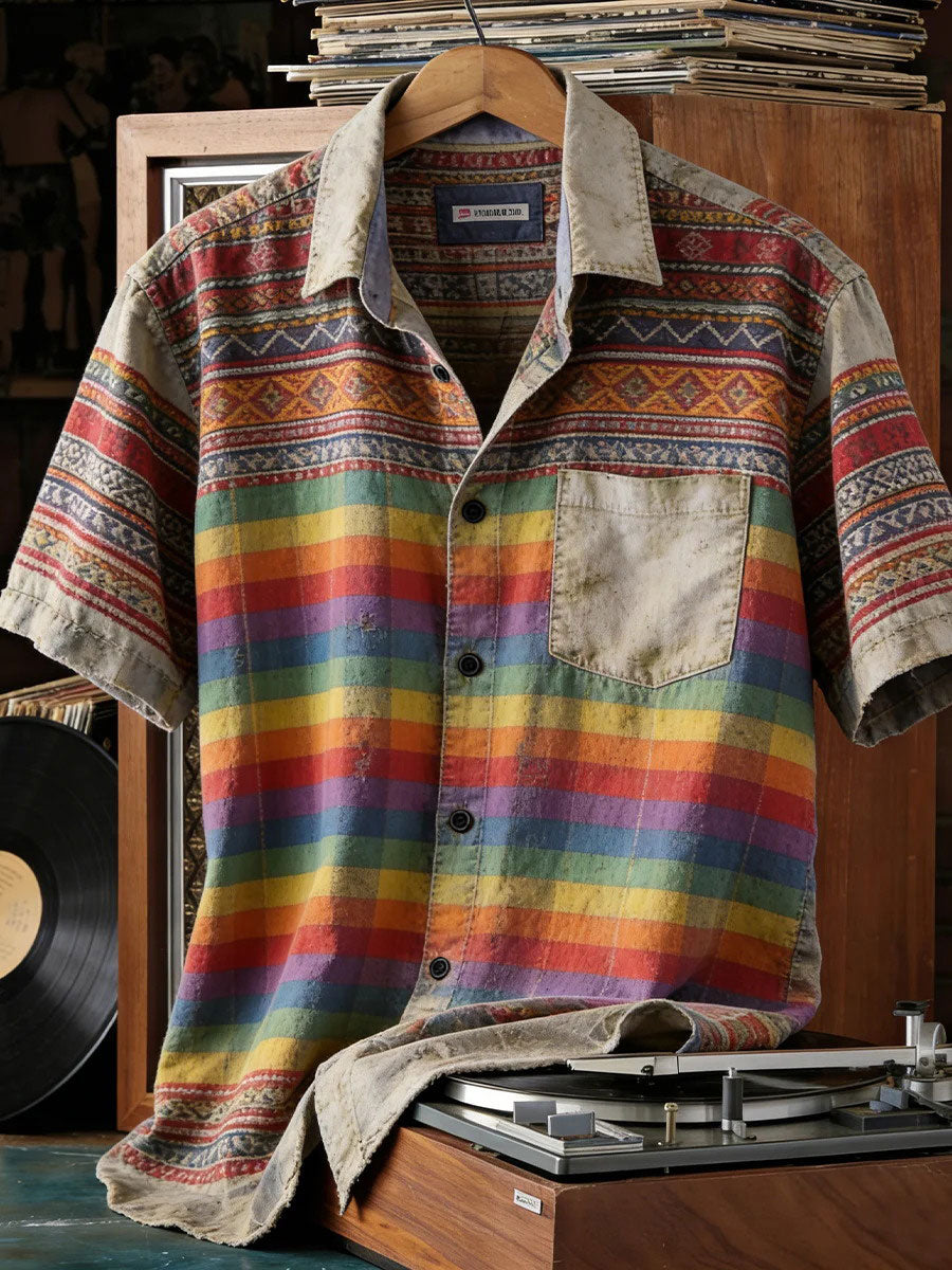 Men rainbow art print casual shirt