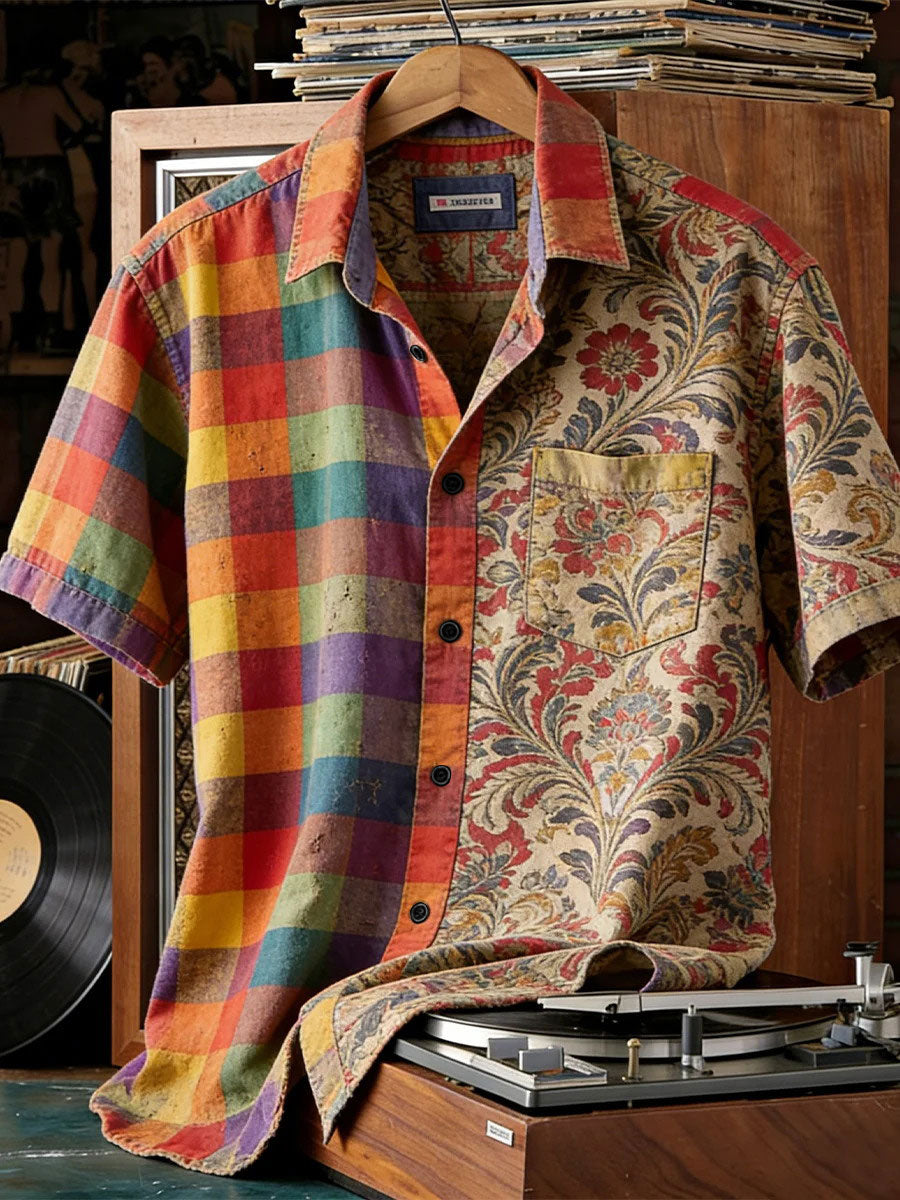 Men rainbow art print casual shirt