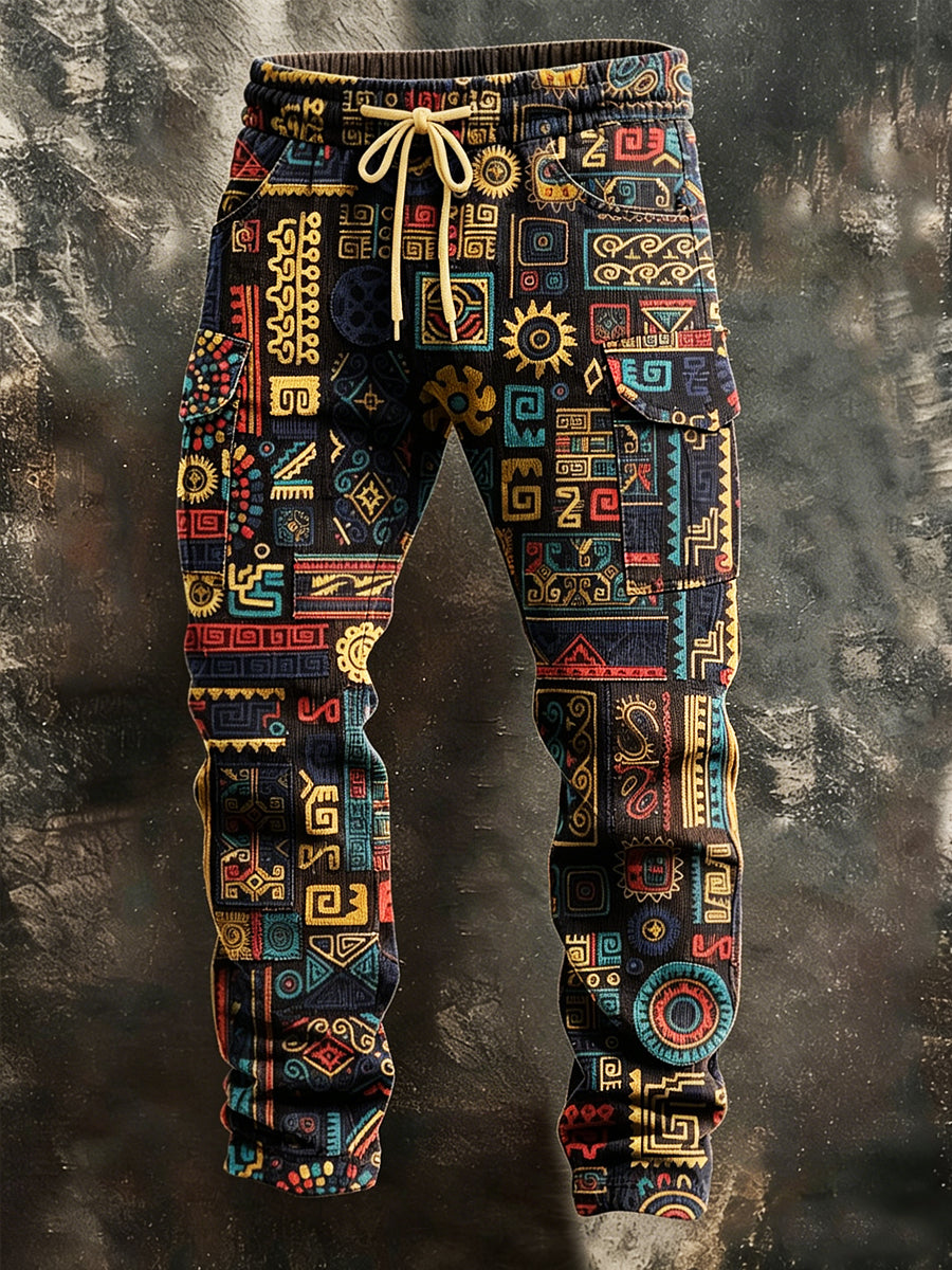 Pánské retro dovolená business viking art print neformální pracovní kalhoty