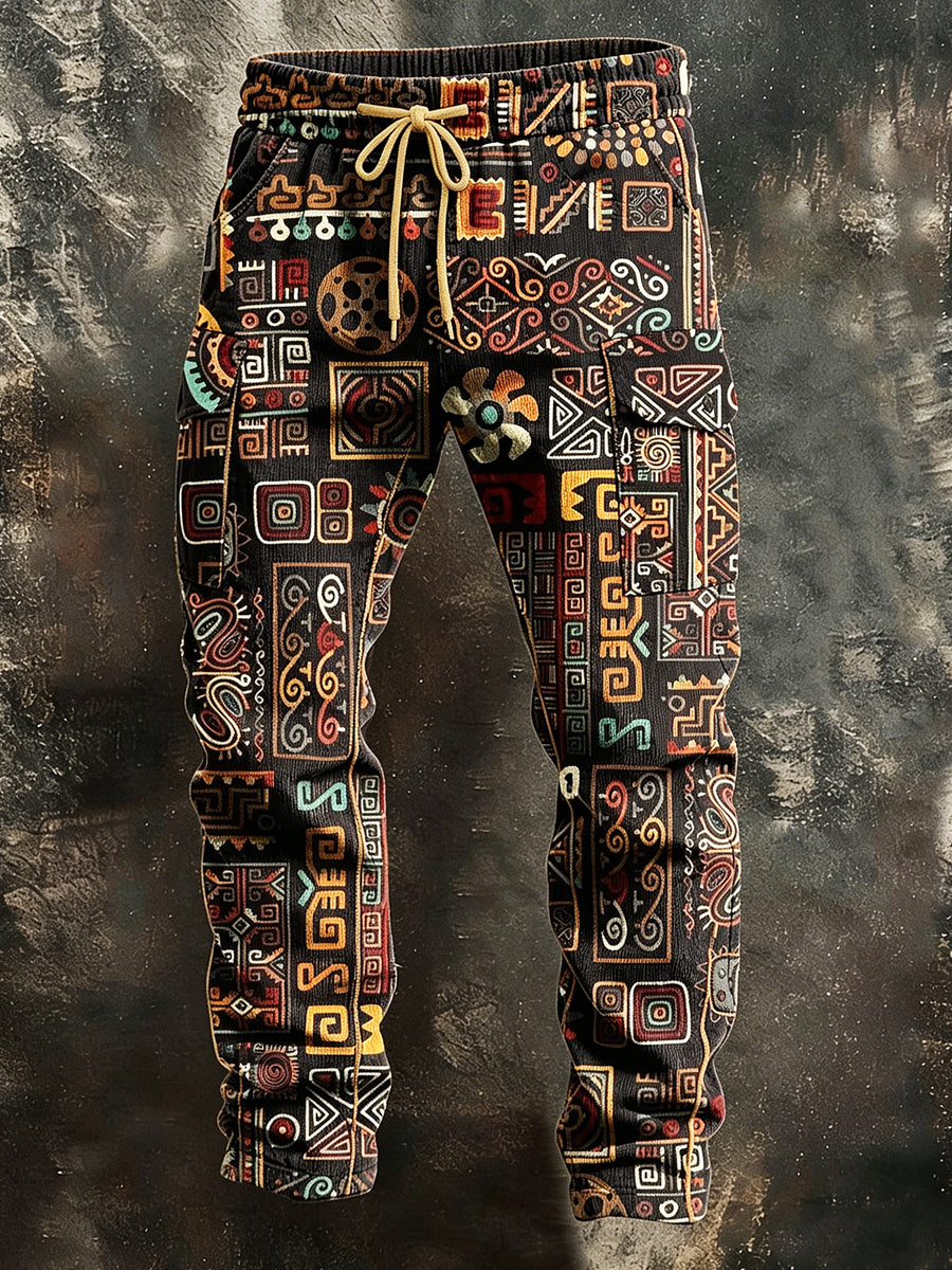 Pánské retro dovolená business viking art print neformální pracovní kalhoty