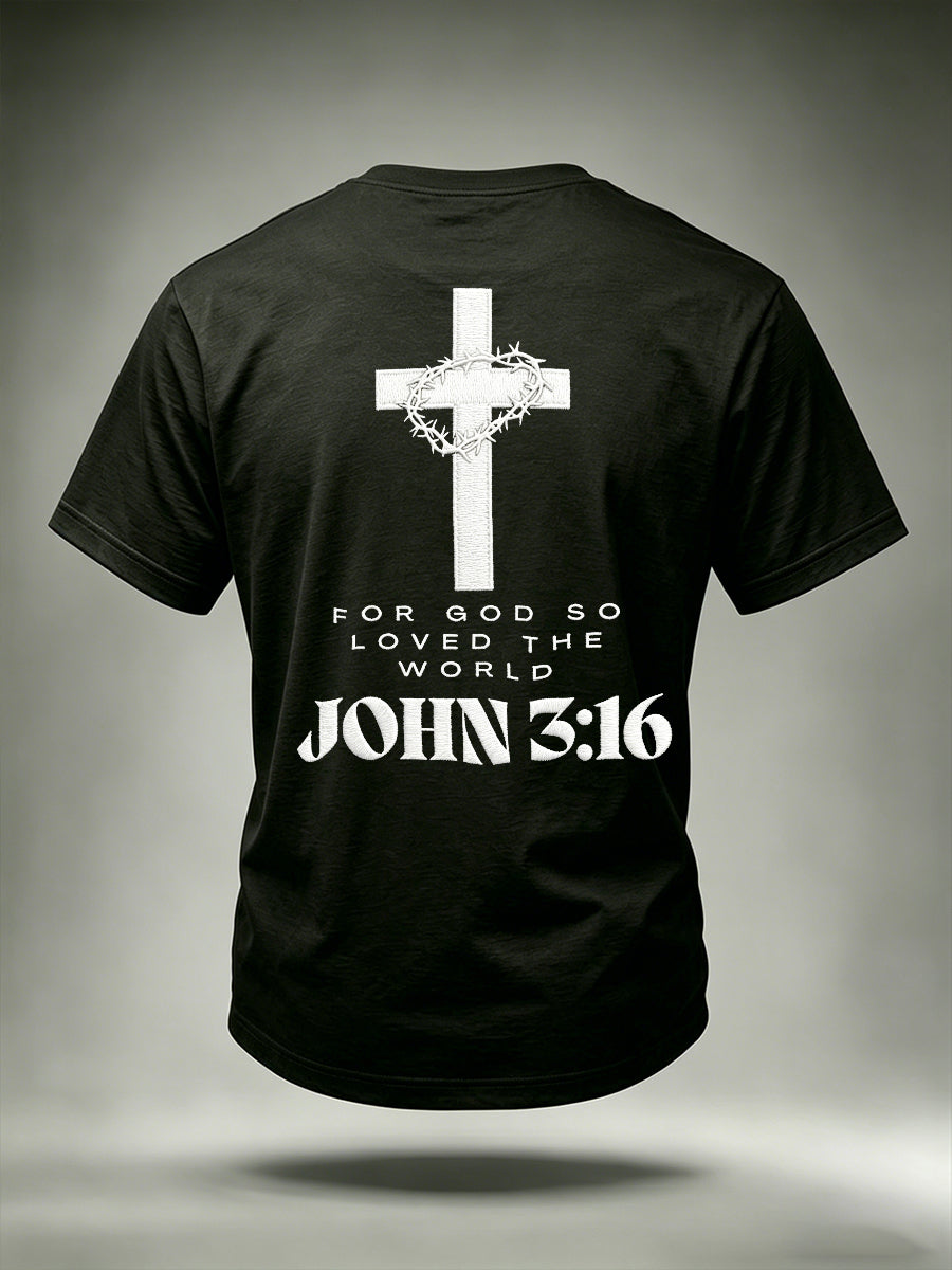 Mens christian jesus saved me john 3:16 cross print tshirt with short sleeve