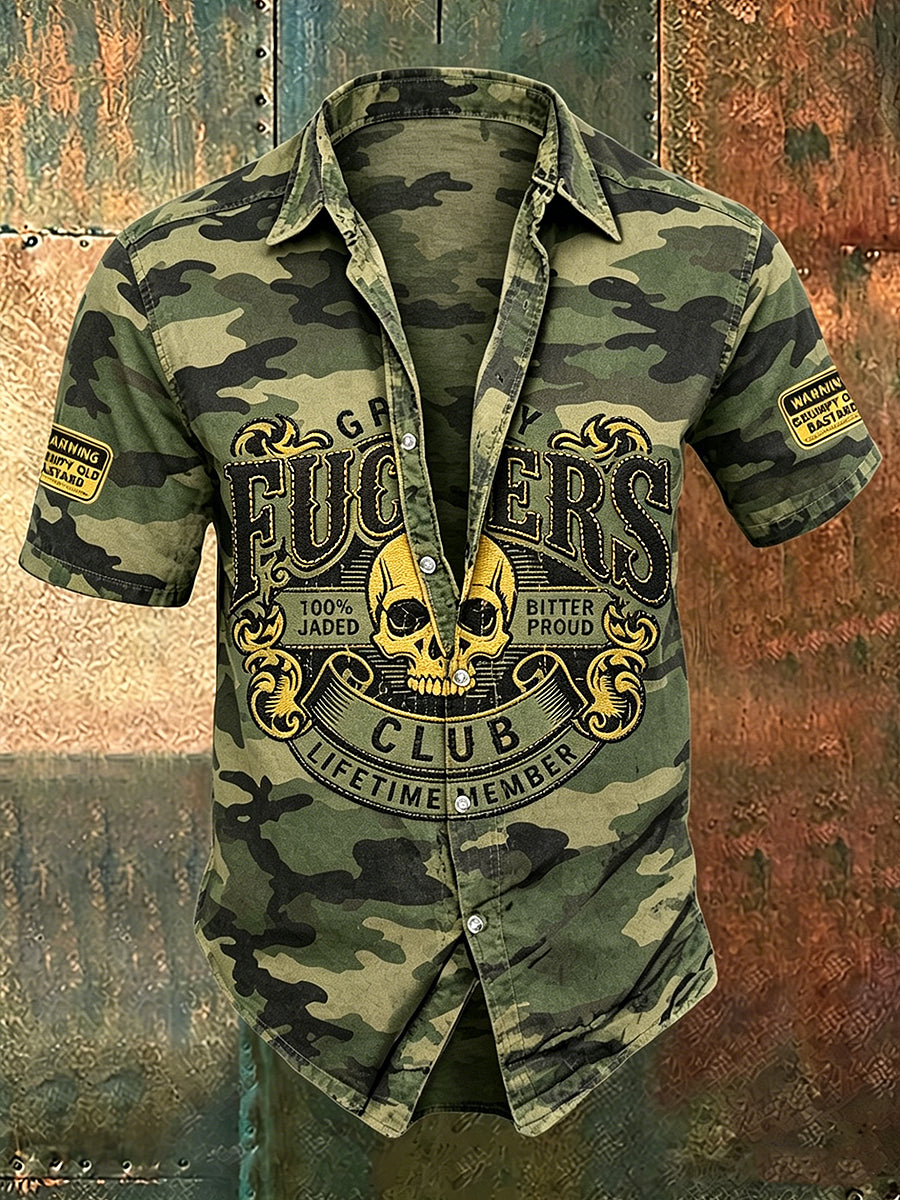 Men old fuckers club print casual short sleeved shirt