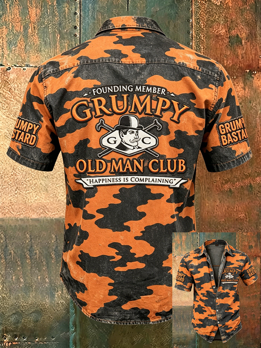 Men old fuckers club print casual short sleeved shirt