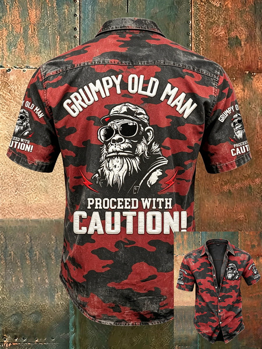 Men old fuckers club print casual short sleeved shirt