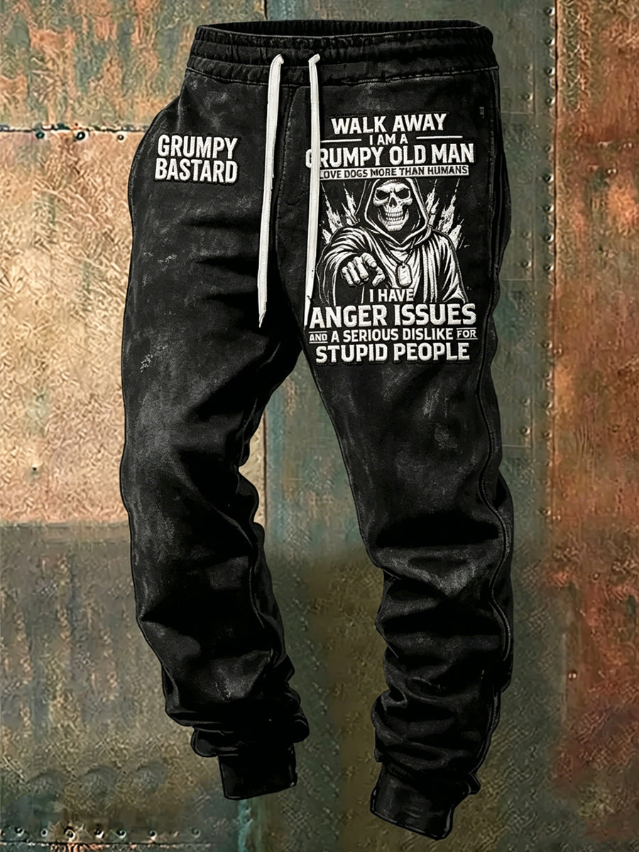Men grumy man printed drawstring sweatpants