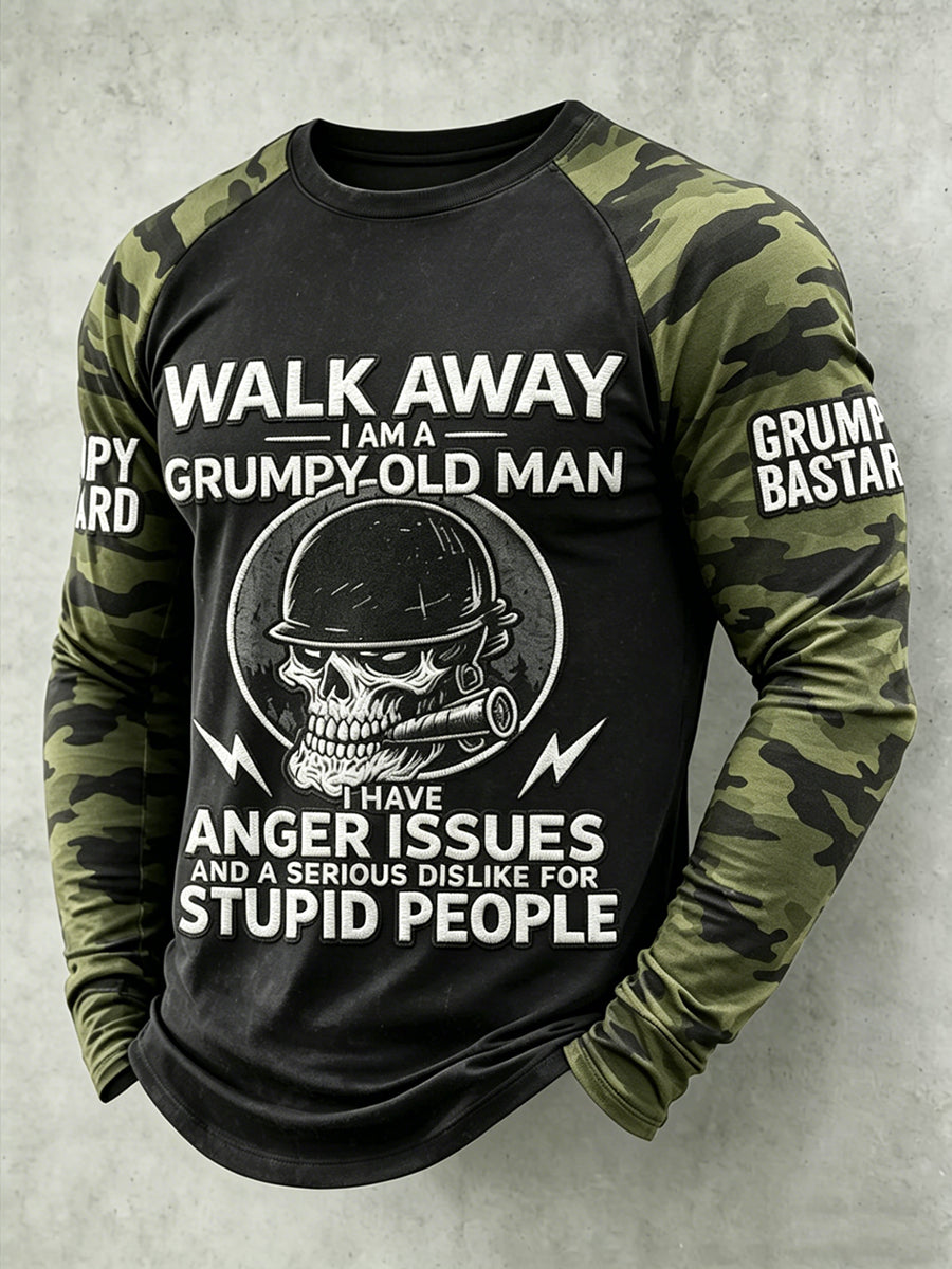 Pánské drsný starý muž tištěný raglan rukáv tshirt