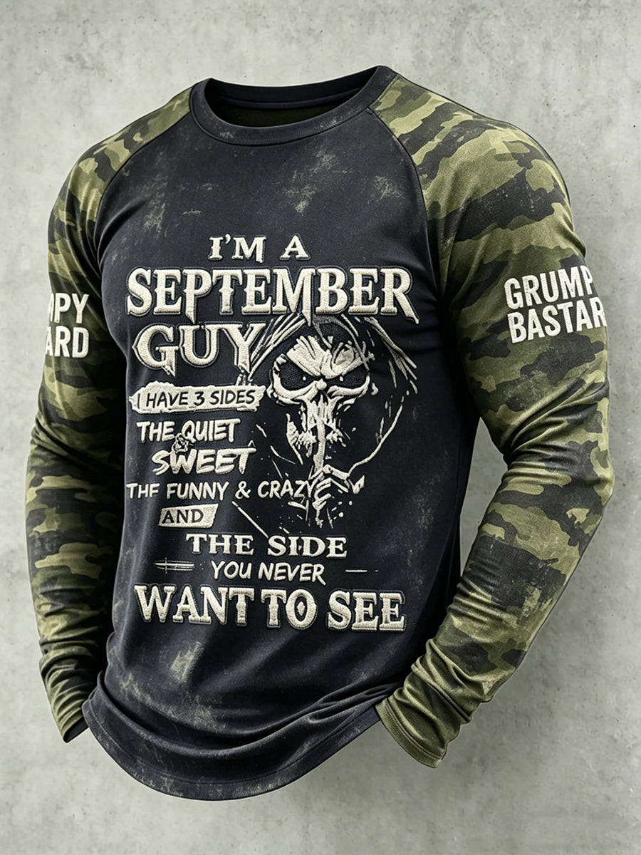 Pánské drsný starý muž tištěný raglan rukáv tshirt