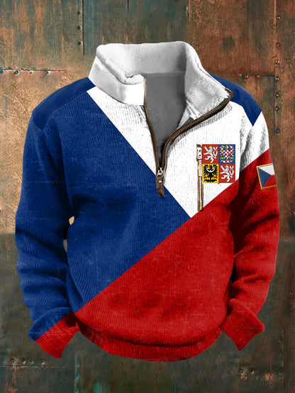 Retro geometrická vlajka emblem vafle weave casual hoodie