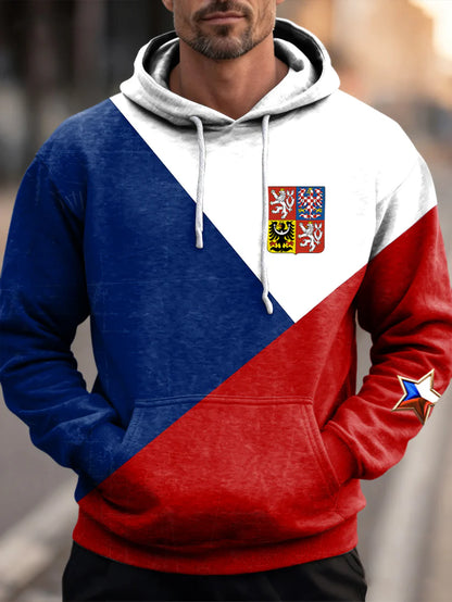 Retro geometrická vlajka emblem vafle weave casual hoodie