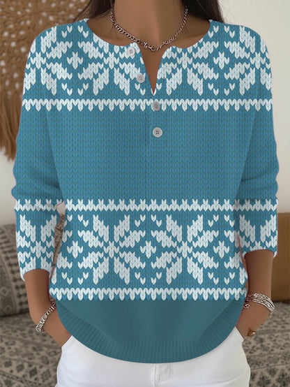 Dámské černé a bílé sněhové vločky henley svetr