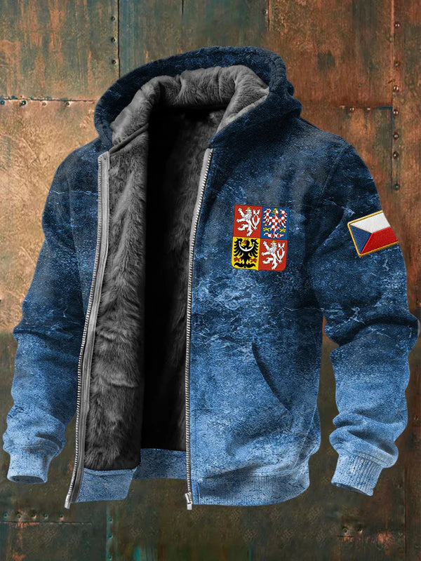 Retro czech flag lion fleecelined with hooded jacket