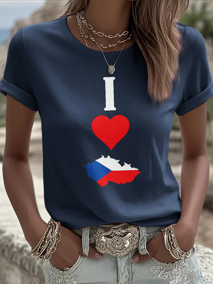 Women's vintage flag map print casual t-shirt