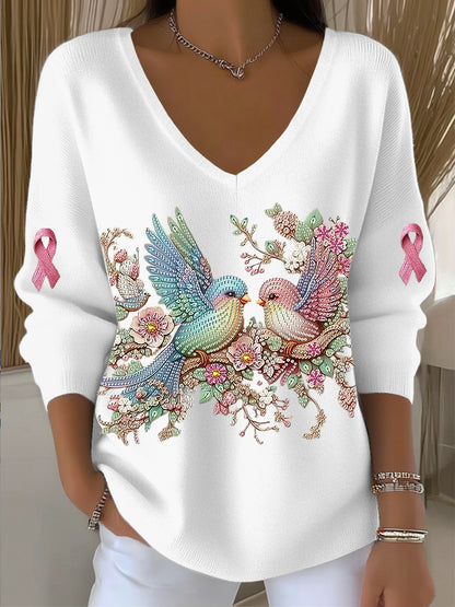 Dámské romantické kolibřík rhinestone umění v-neck top