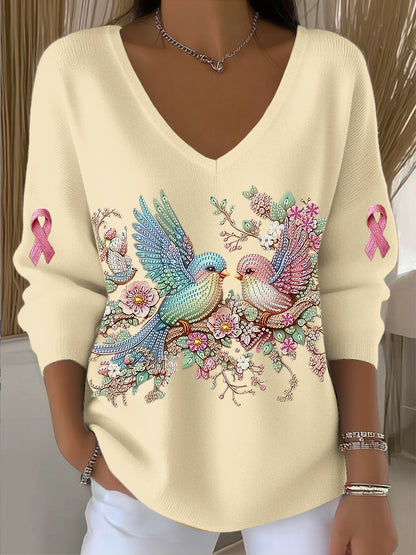 Dámské romantické kolibřík rhinestone umění v-neck top