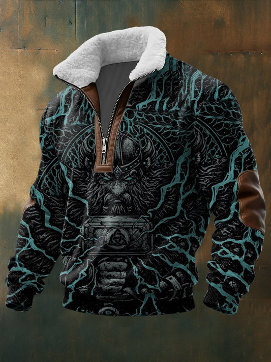 Pánové thor & lightning print sherpalined zip sweatshirt