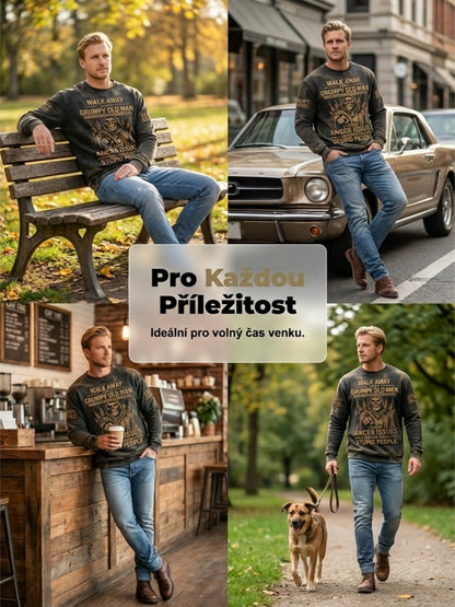 Pánské drsný starý muž vytištěný vafle dlouhými rukávy s kulatým krkem sweatshirt