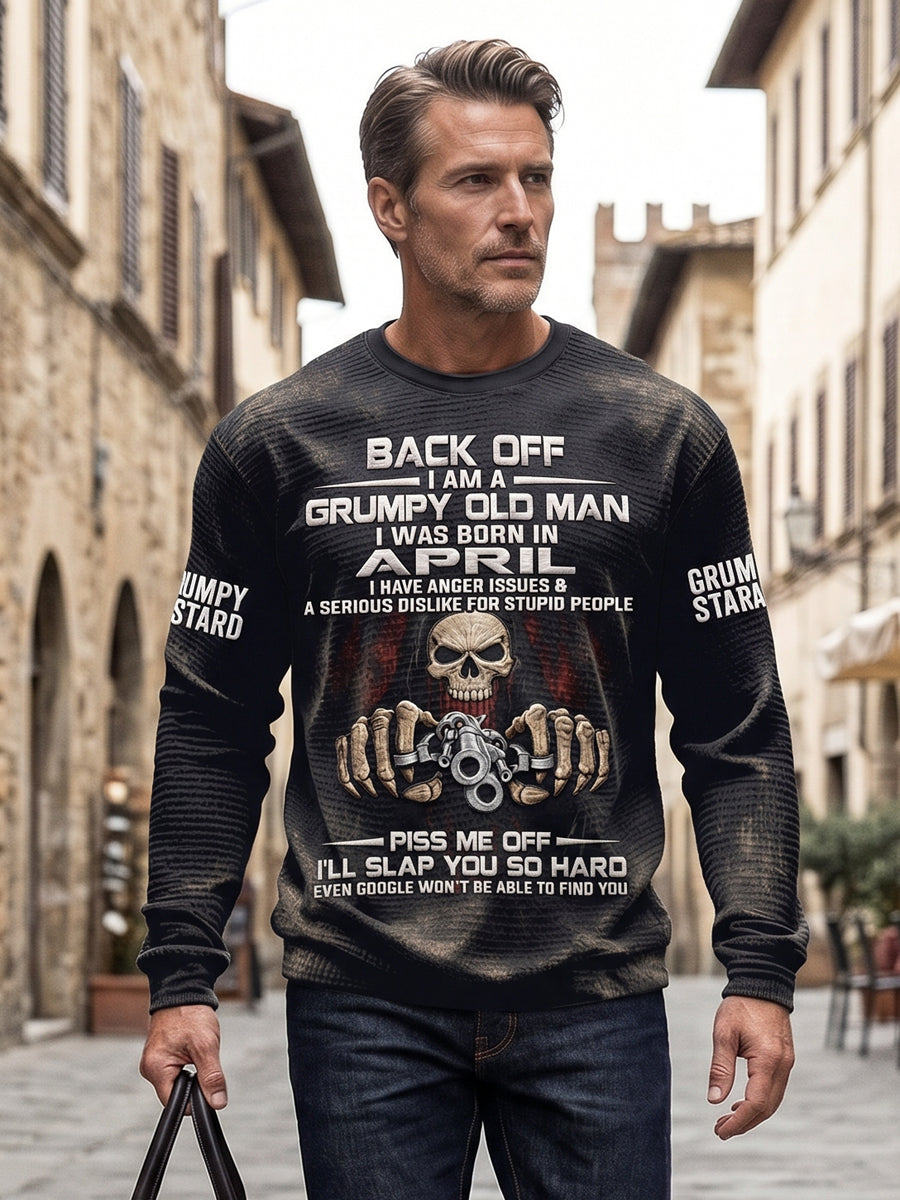 Pánské drsný starý muž vytištěný vafle dlouhými rukávy s kulatým krkem sweatshirt