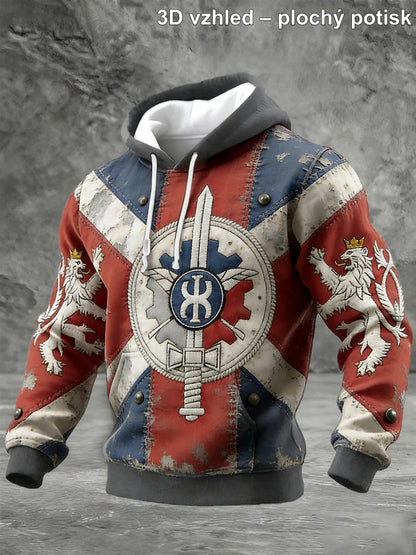 Pánské české vlajky patchwork print vintage kontrola bavlněné mikiny