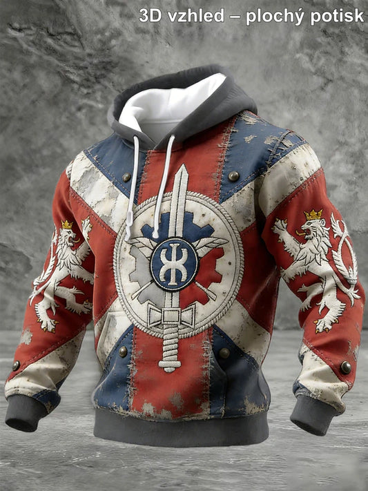 Pánské české vlajky patchwork print vintage kontrola bavlněné mikiny