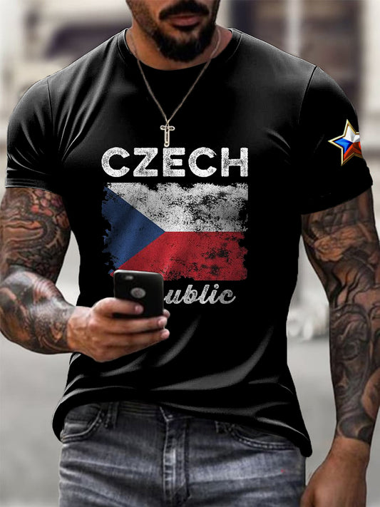 Pánské volné tričko s vintage ponořeným tiskem vlajky