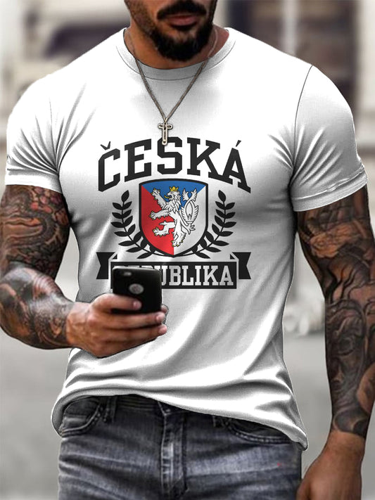 Pánské volné tričko s vintage tiskem odznakového umění