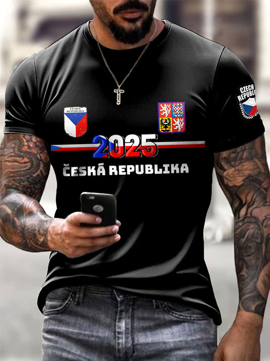 Mužské módní tričko černé s českou vlajkou