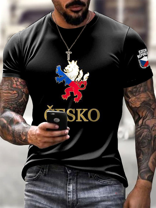 Mužské minimalistické černé tričko s českým motivem