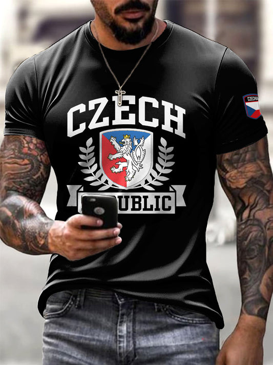Pánské tričko v casual stylu s emblemem české vlajky