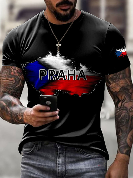 Pánské Casual Tričko s Uměním Mapy Prahy