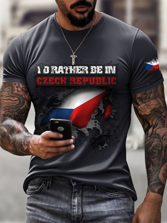 Pánské retro tričko v casual stylu s uměleckým motivem vlajky republiky
